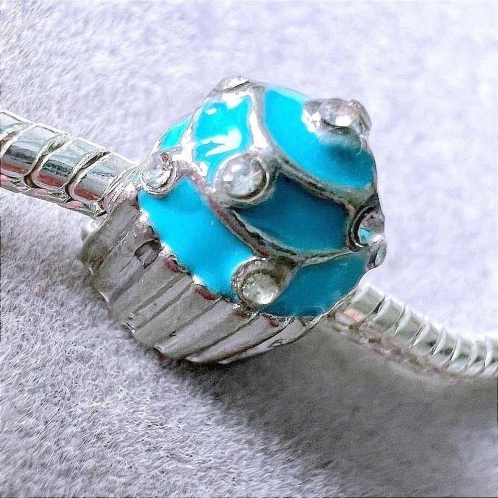 Teal Cupcake Charm Bead fits Pandora